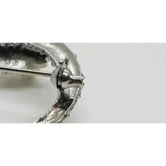 Vintage Tasaki Silver & Akoya Pearl Brooch Textured Wreath With Flower Rare - Picture 10 of 13